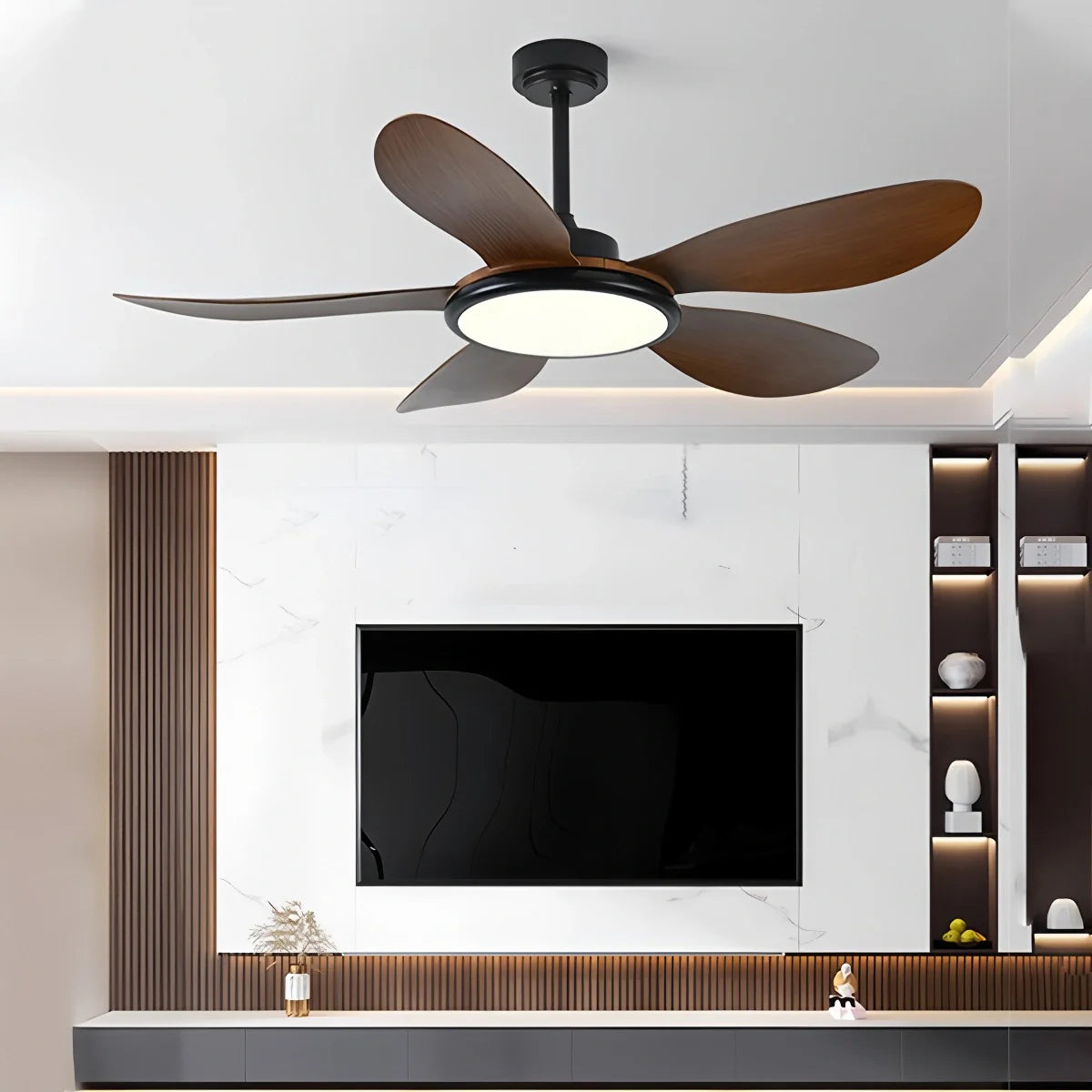 5-Blade Wood Ceiling Fan with Light for Living Room