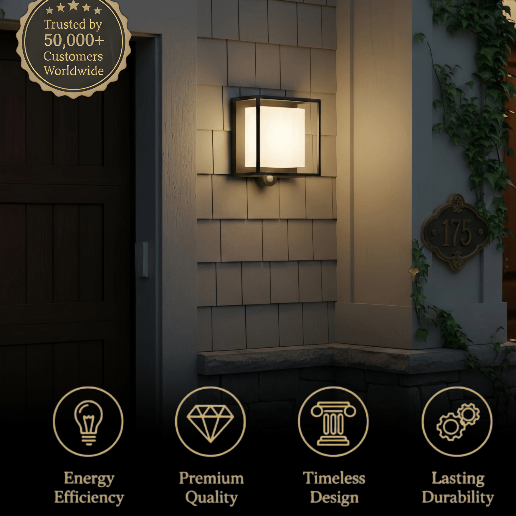 Arcato Modern Rectangular Outdoor Wall Lamp – Black Acrylic Solar Light with Sensor