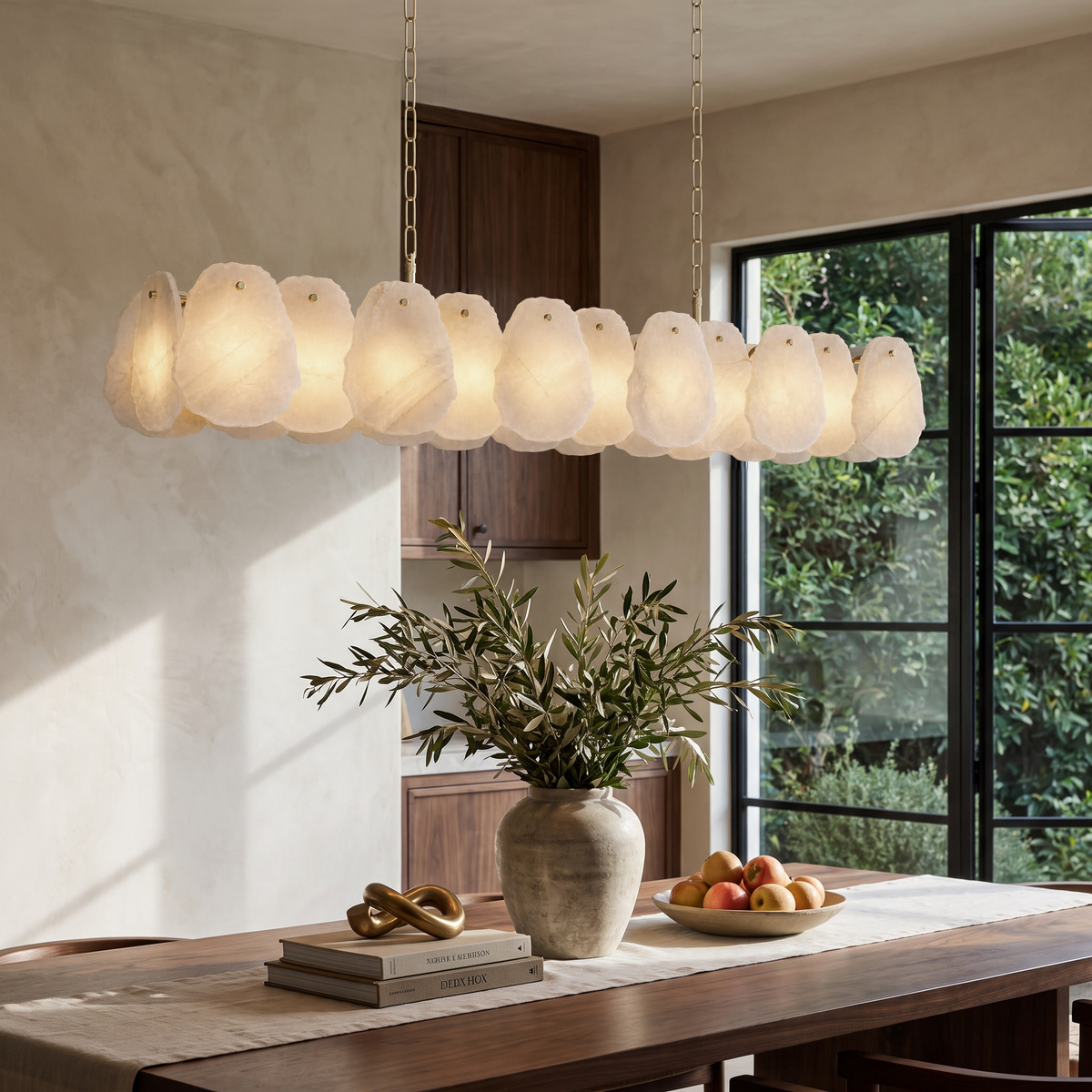 Brass Alabaster Linear Island Chandelier