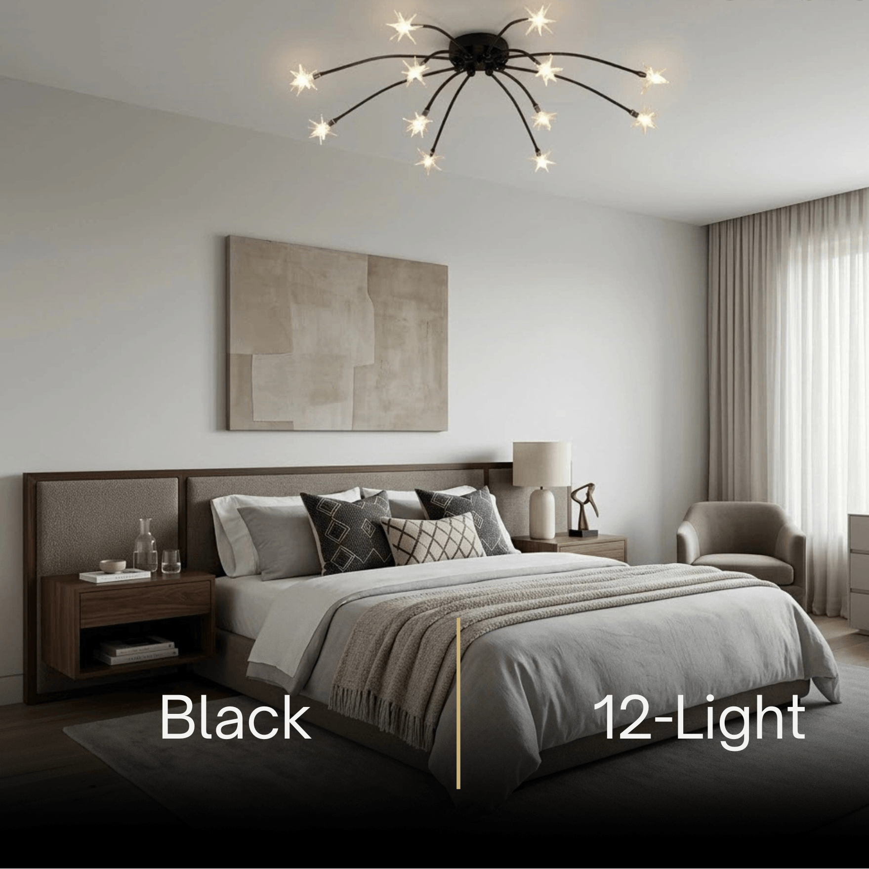 Nebula Art Deco Ceiling Light - Gold/Black/Chrome Metal Fixture for Bedroom