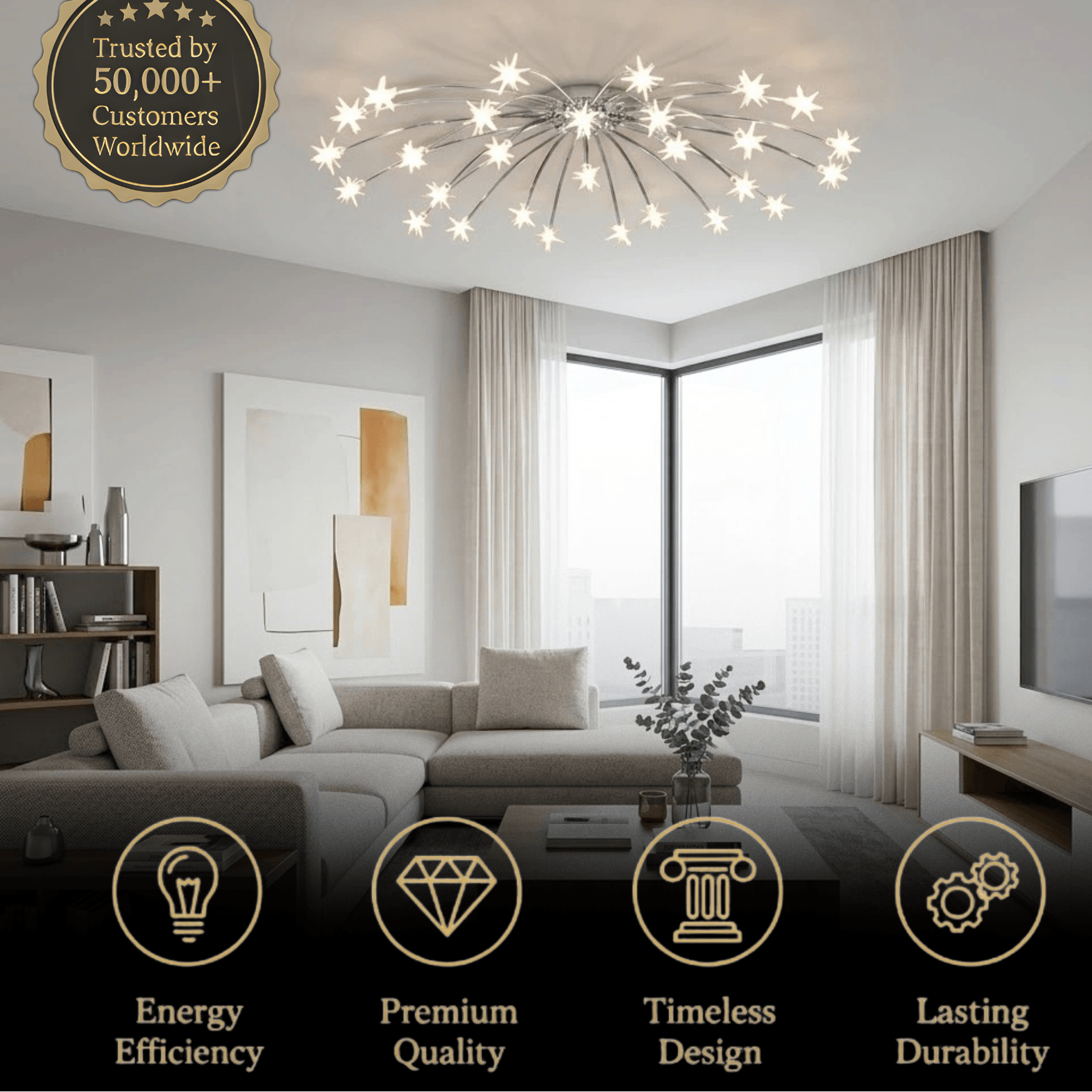 Nebula Art Deco Ceiling Light - Gold/Black/Chrome Metal Fixture for Bedroom