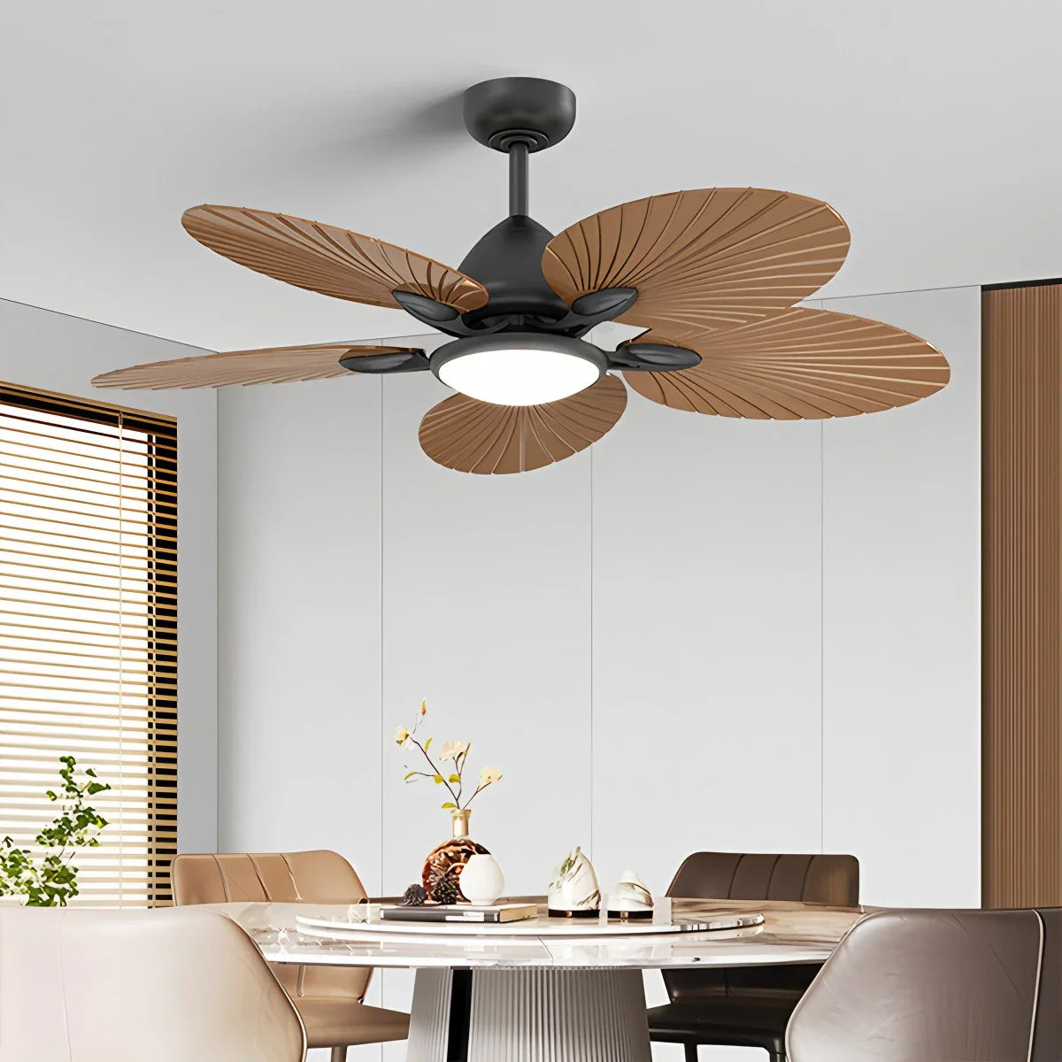 5-Blade Palm Leaf Ceiling Fan with Light