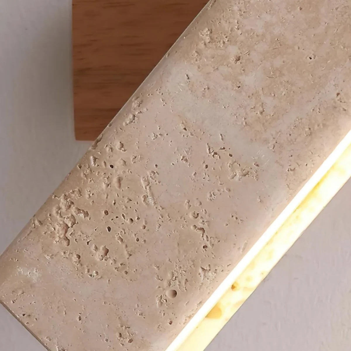 Strata Minimalist Wall Lamp -- Travertine & Wood with 180° Rotatable Design for Bedroom