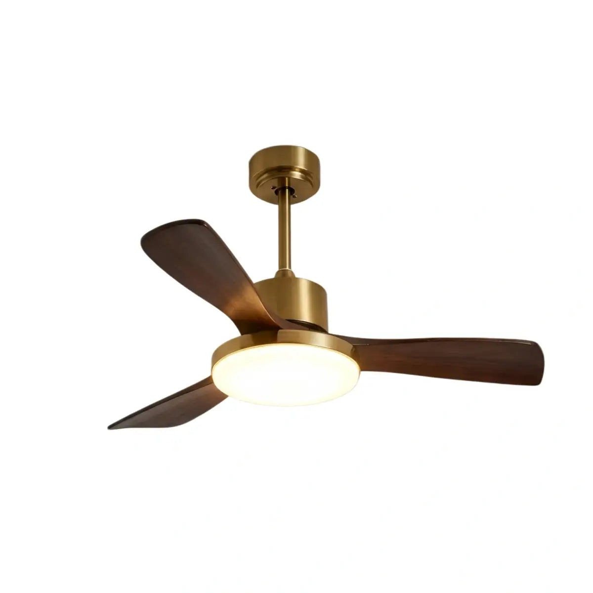 Modern Ceiling Fan Light with LED -- Walnut Wood & Gold