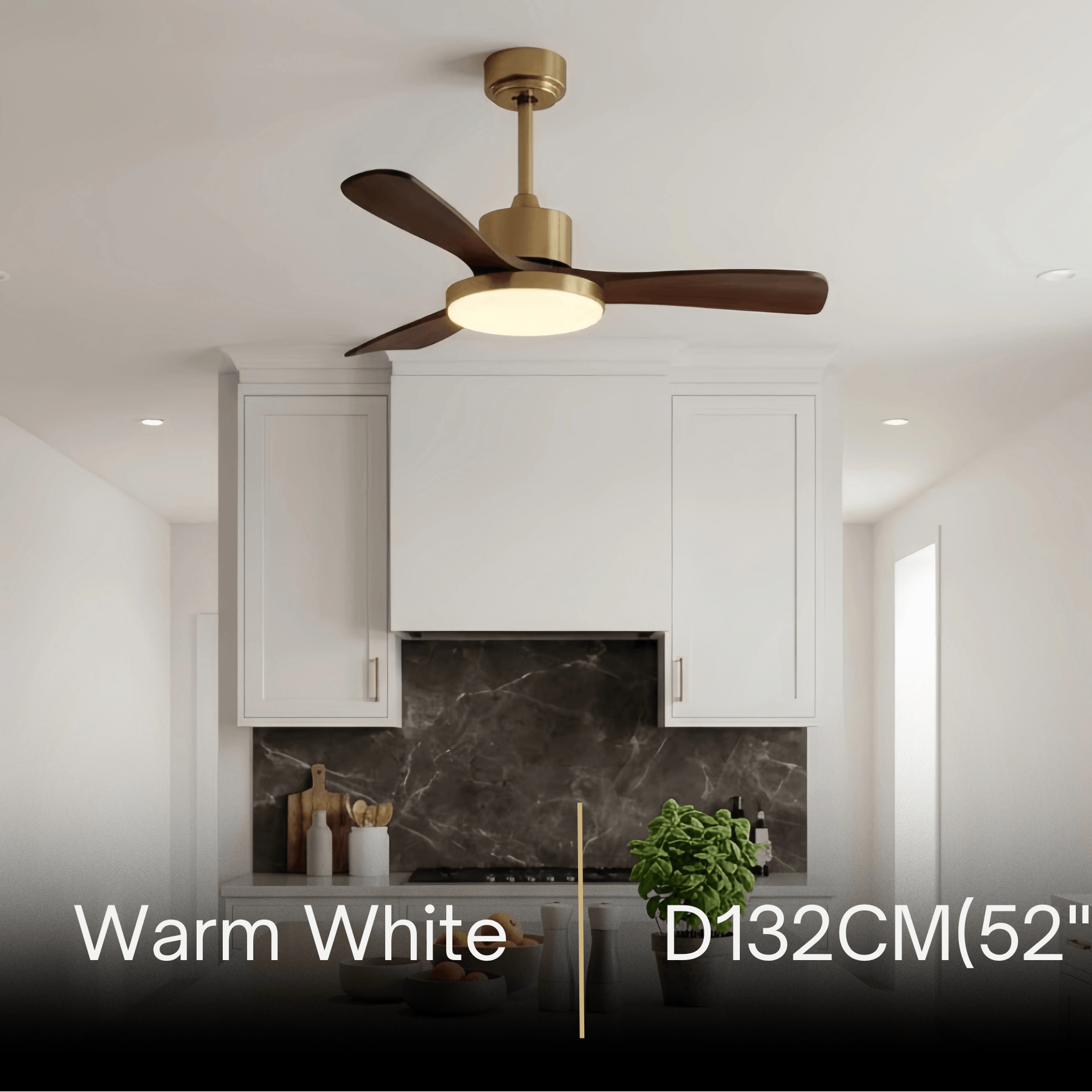 Modern Ceiling Fan Light with LED -- Walnut Wood & Gold