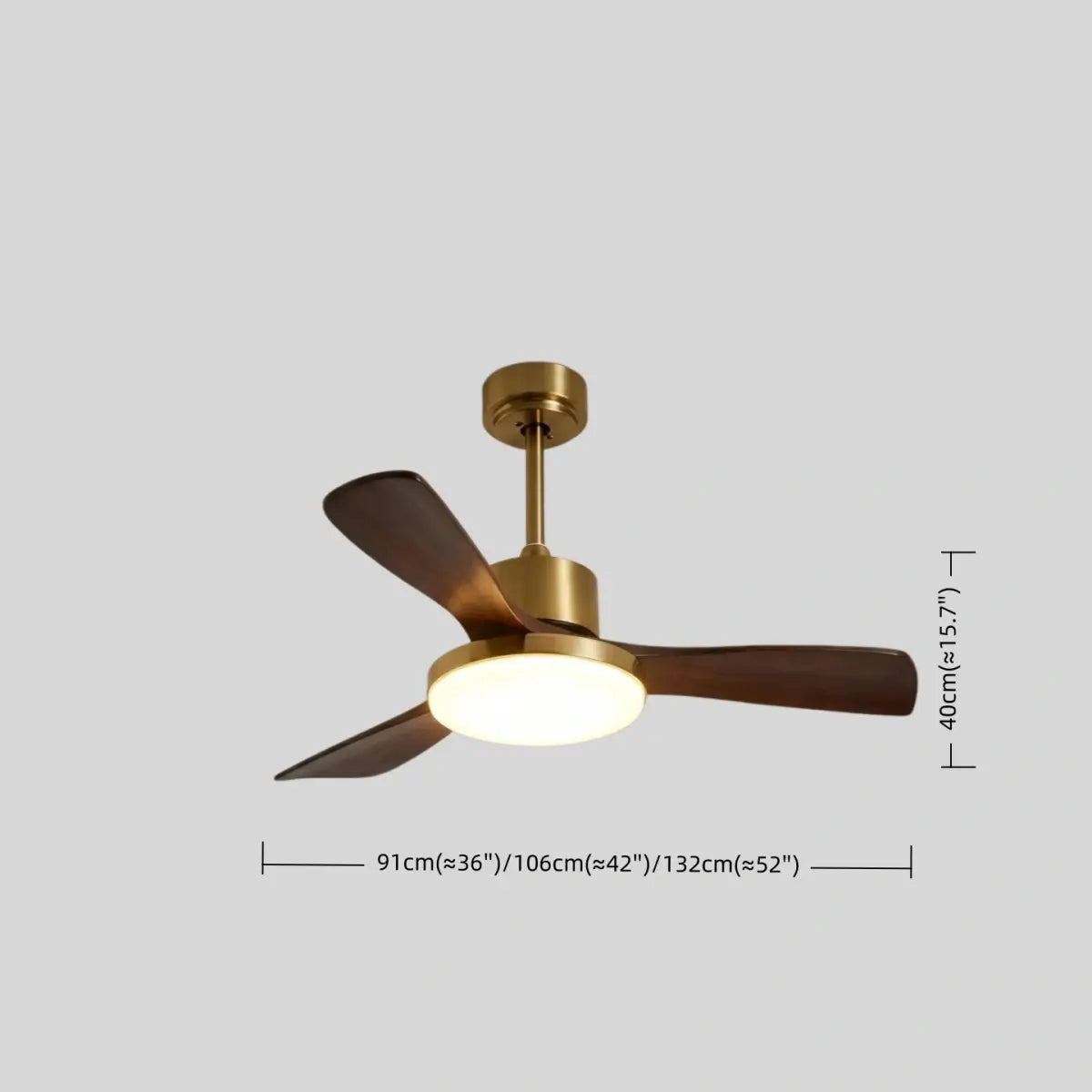 Modern Ceiling Fan Light with LED -- Walnut Wood & Gold