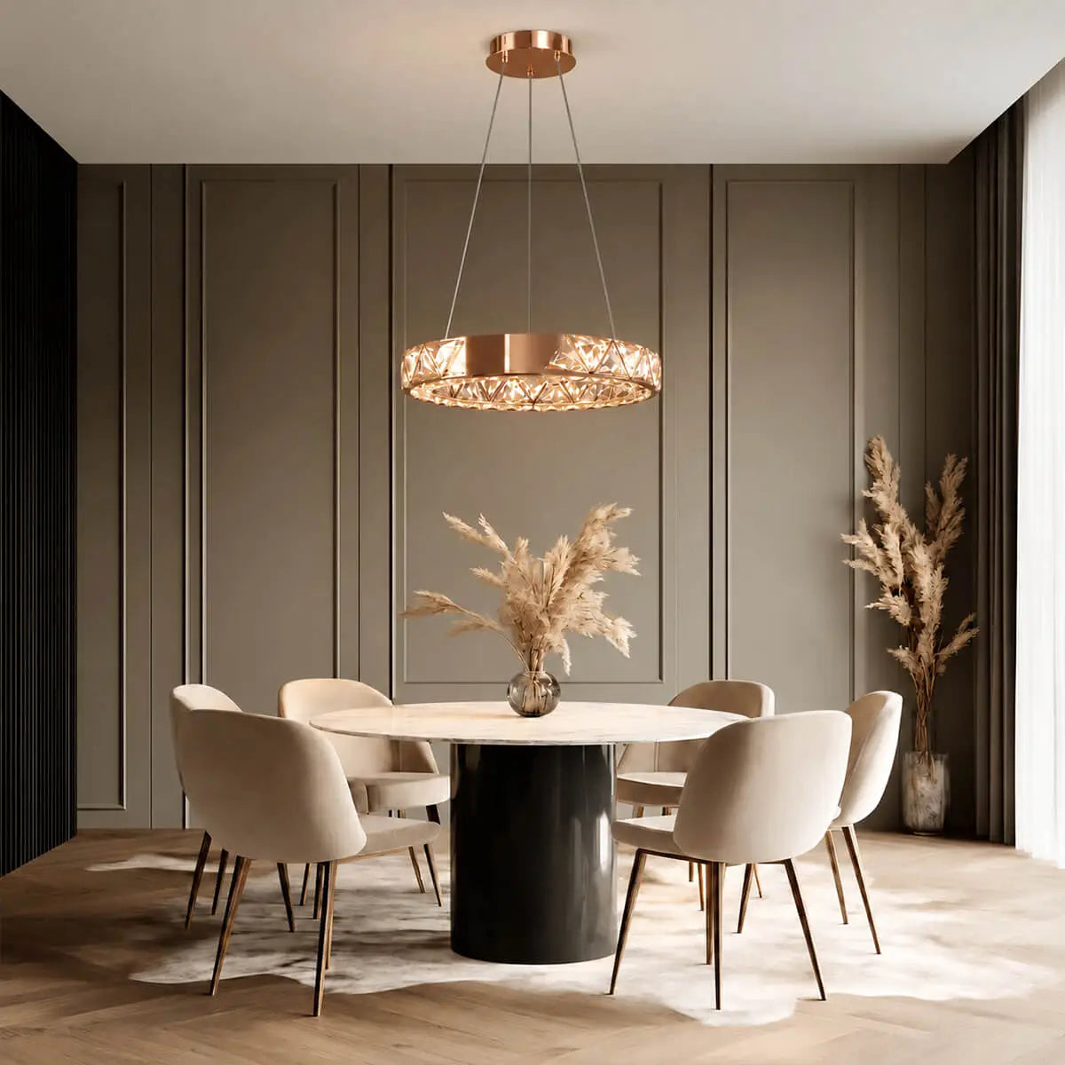 Rose Gold & Crystal Round Chandelier