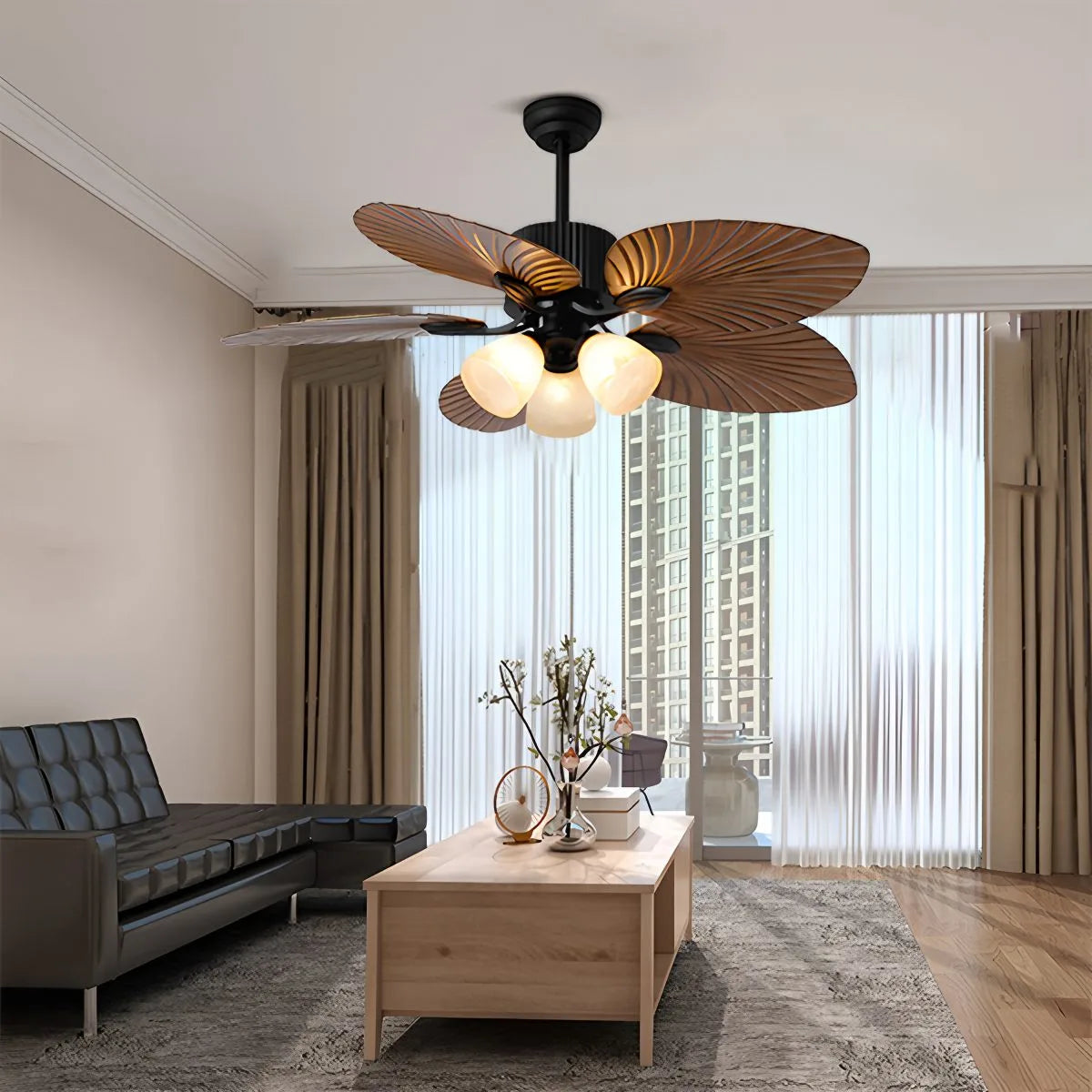 Tropical Palm Leaves Ceiling Fan with Light