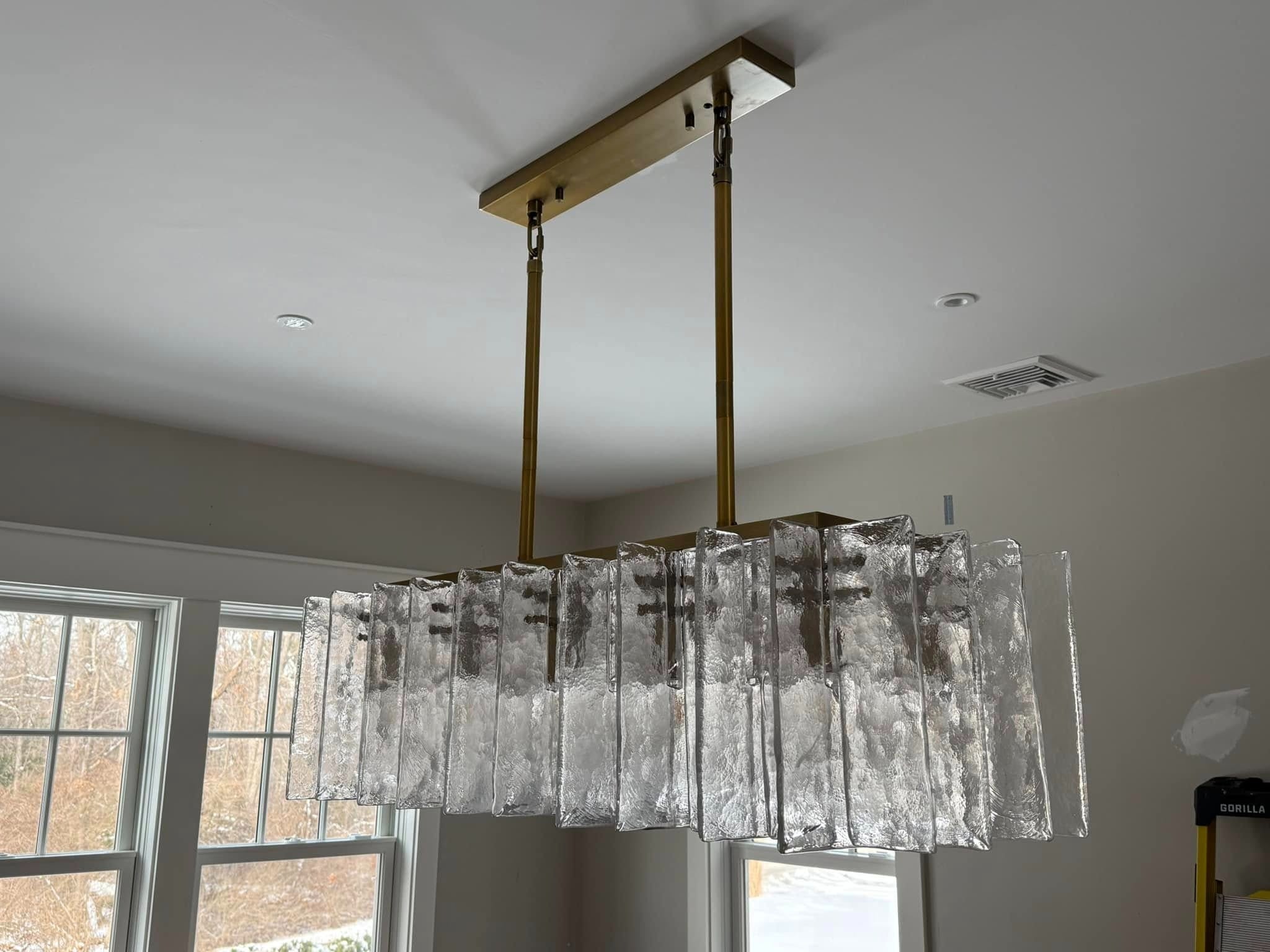 Clear Hammered Glass Rectangular Chandelier - Lattice