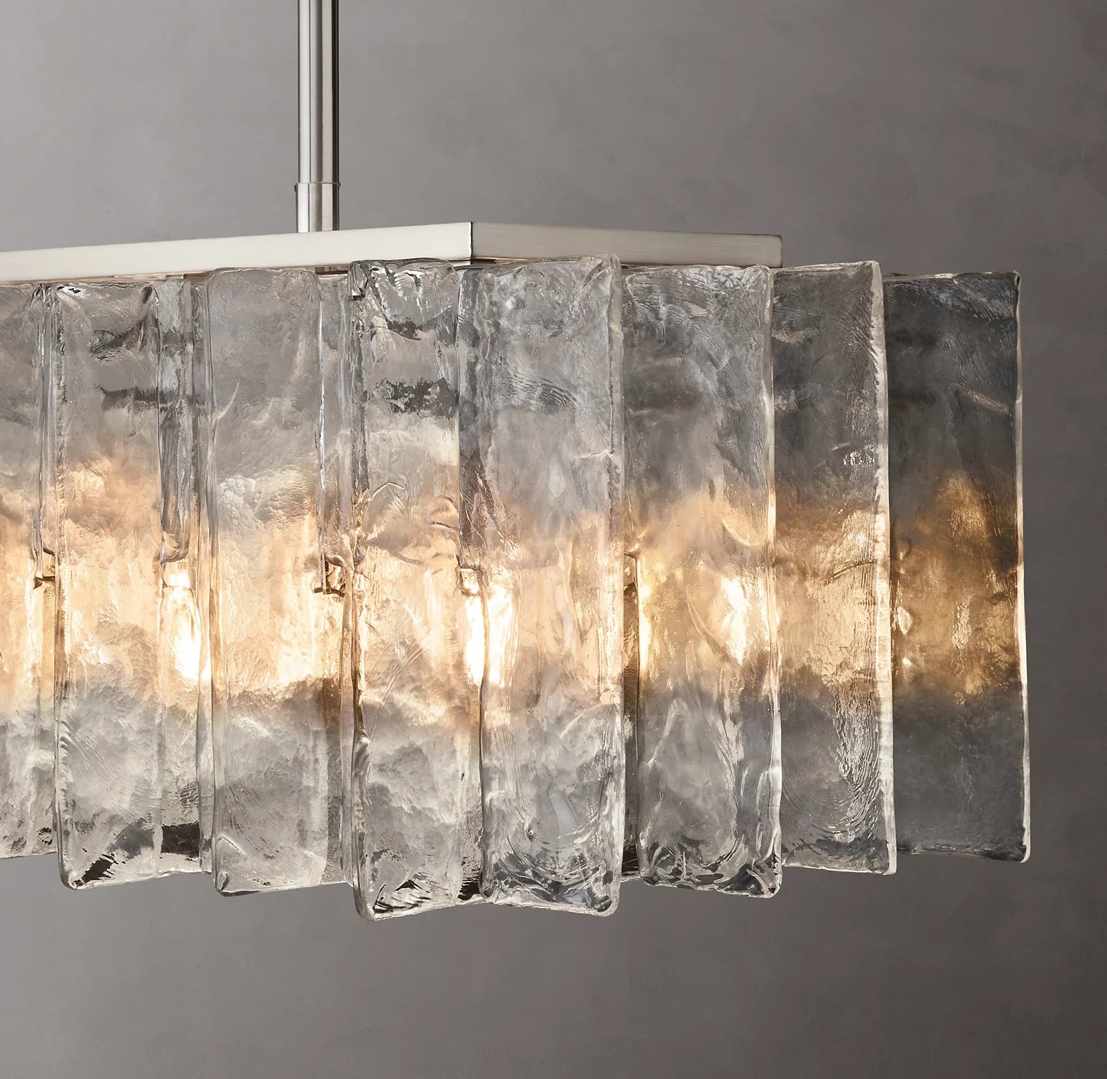 Clear Hammered Glass Rectangular Chandelier - Lattice