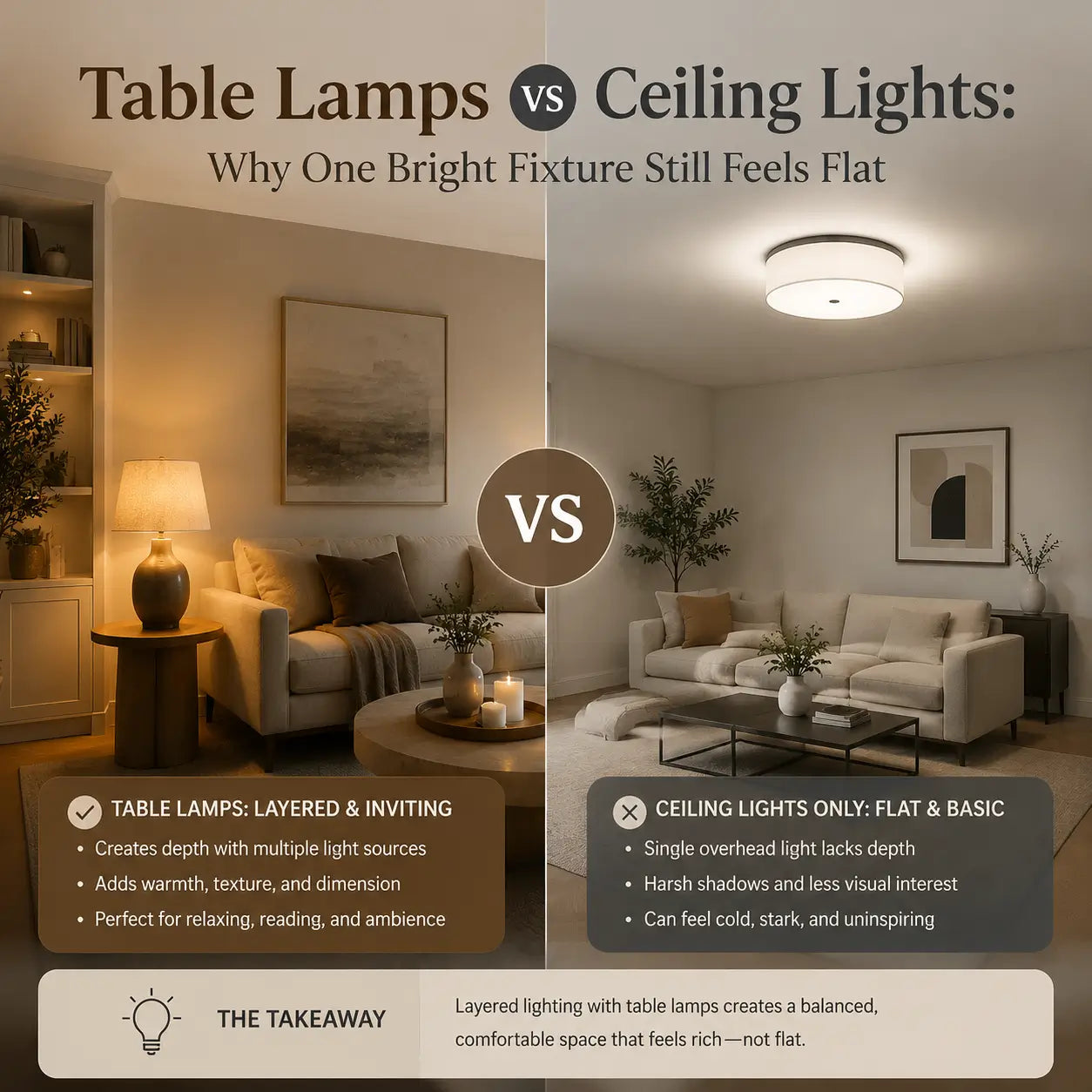 Table Lamps vs Ceiling Lights: Why One Bright Fixture Still Feels Flat