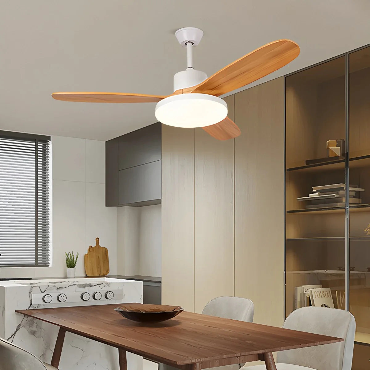 3 Wood Blade Ceiling Fan with Light
