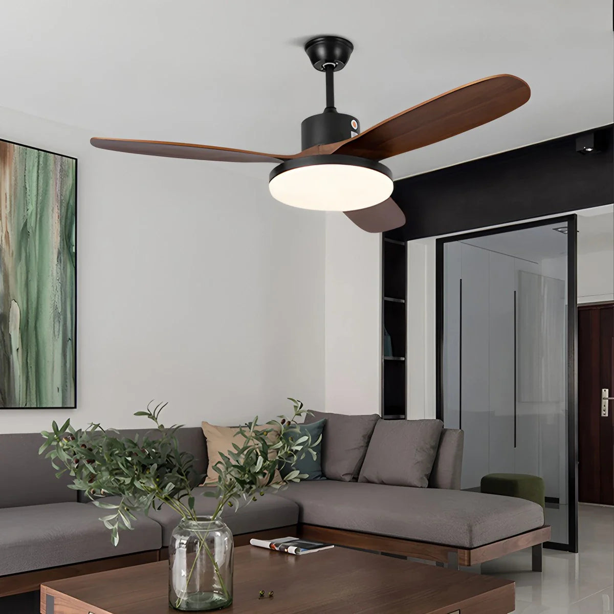 3 Wood Blade Ceiling Fan with Light