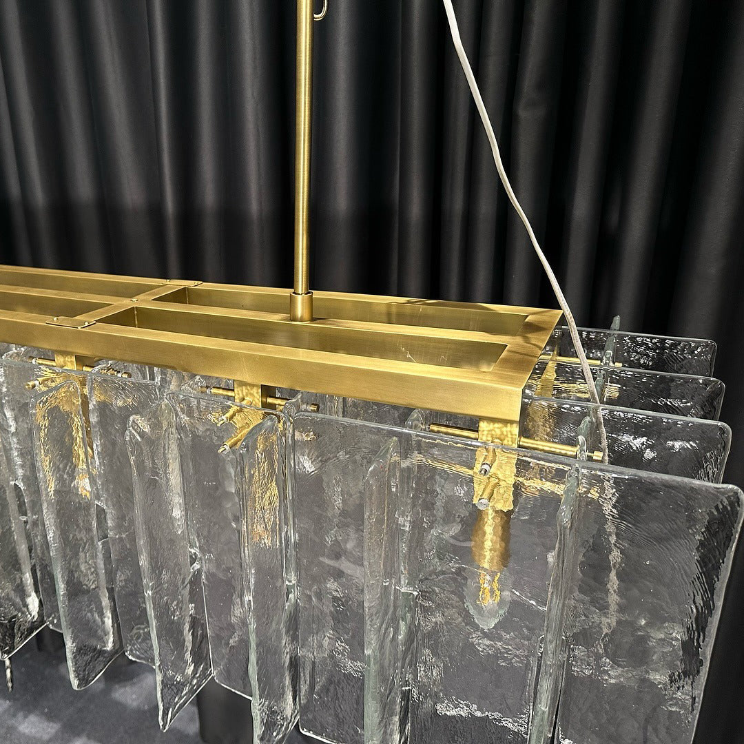 Clear Hammered Glass Rectangular Chandelier - Lattice