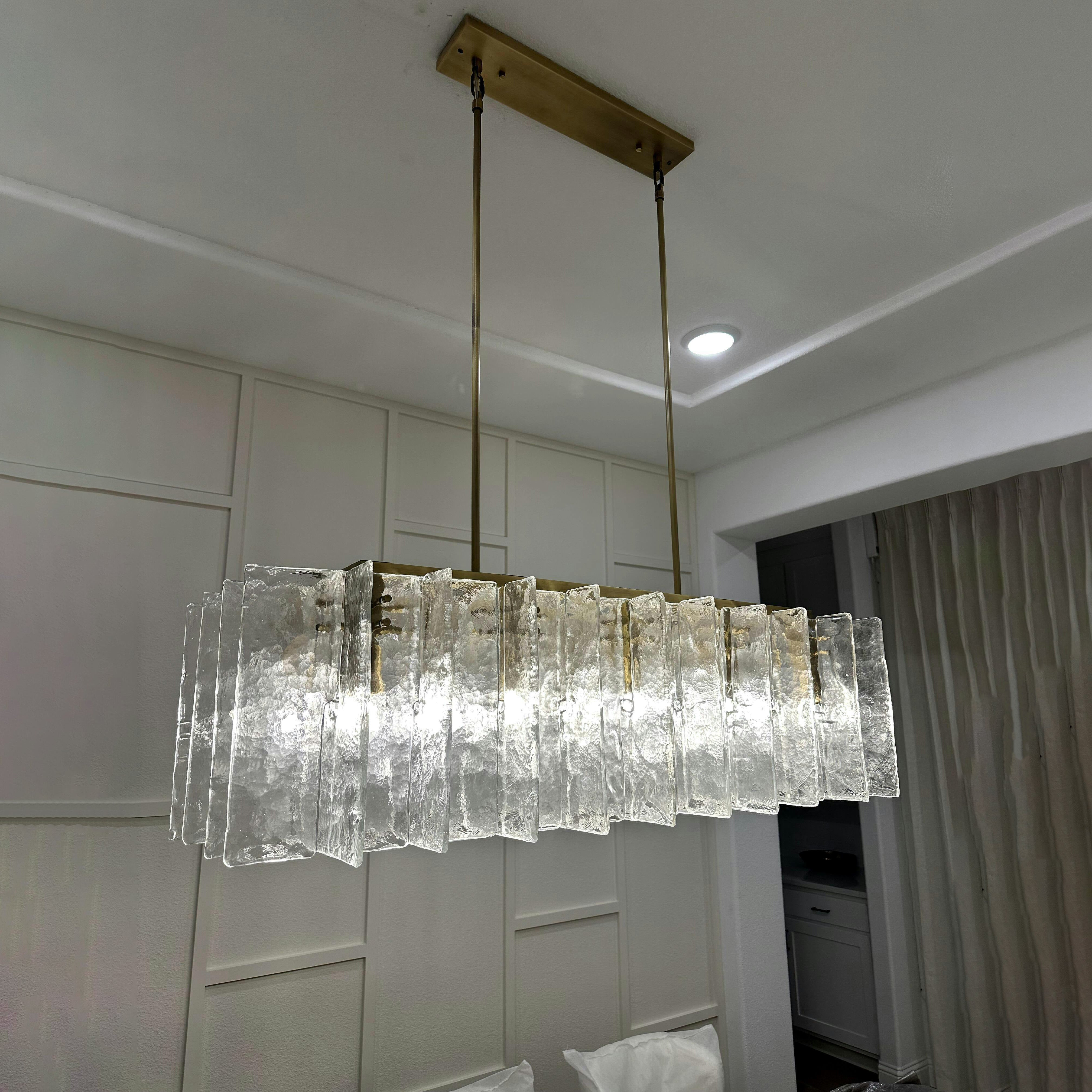 Clear Hammered Glass Rectangular Chandelier - Lattice