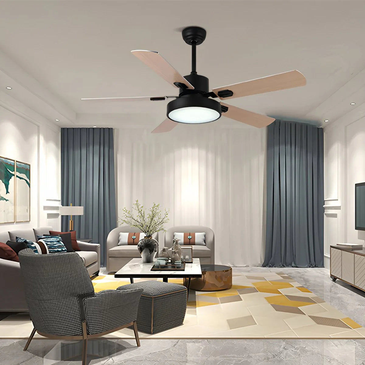 5 Blade Vintage Ceiling Fan Light for Living Room