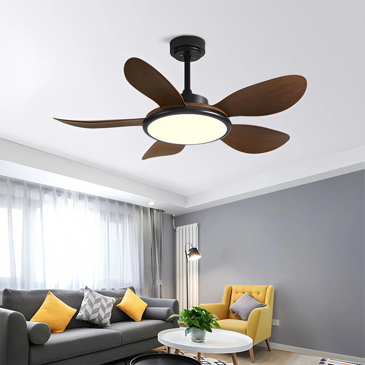 5-Blade Wood Ceiling Fan with Light for Living Room