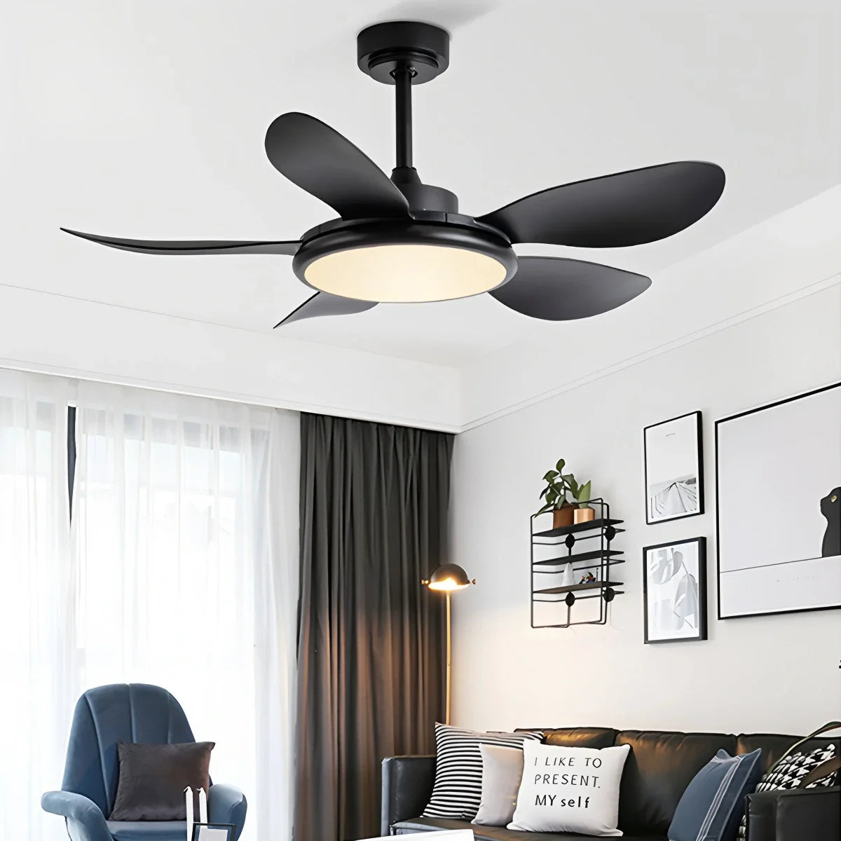 5-Blade Wood Ceiling Fan with Light for Living Room