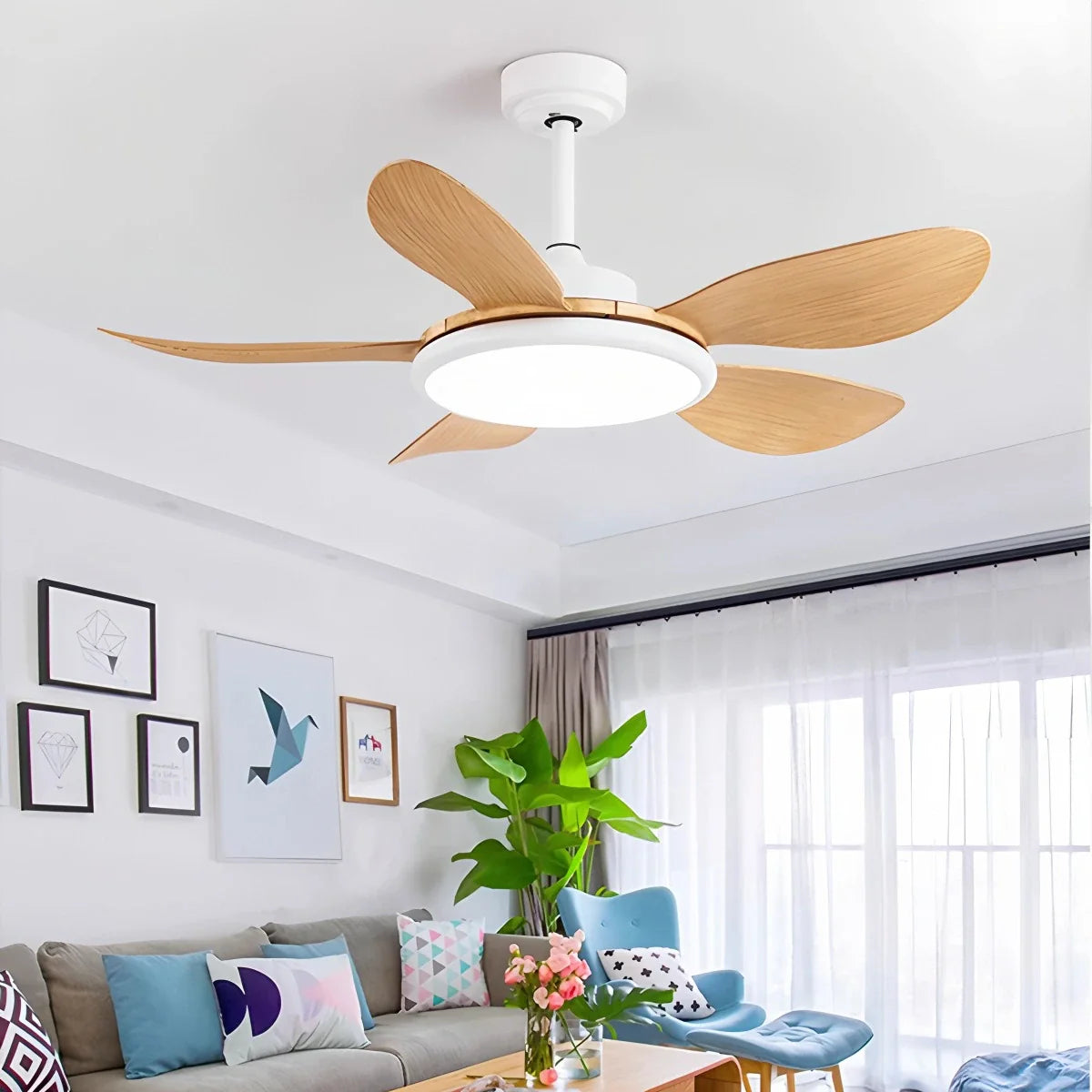 5-Blade Wood Ceiling Fan with Light for Living Room