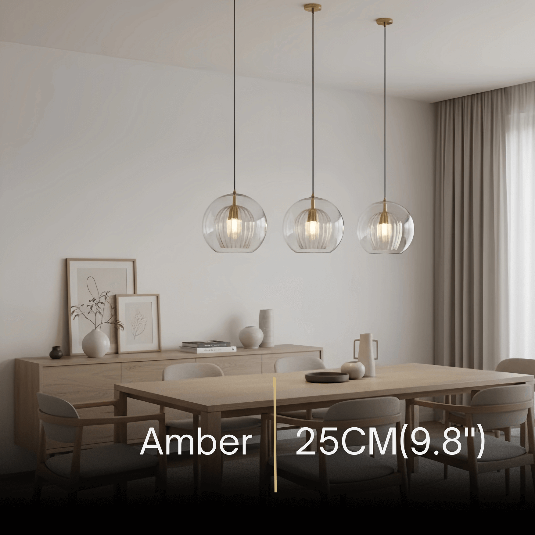 Vetro Nordic Globe Pendant Light – Clear or Amber Glass for Bedroom