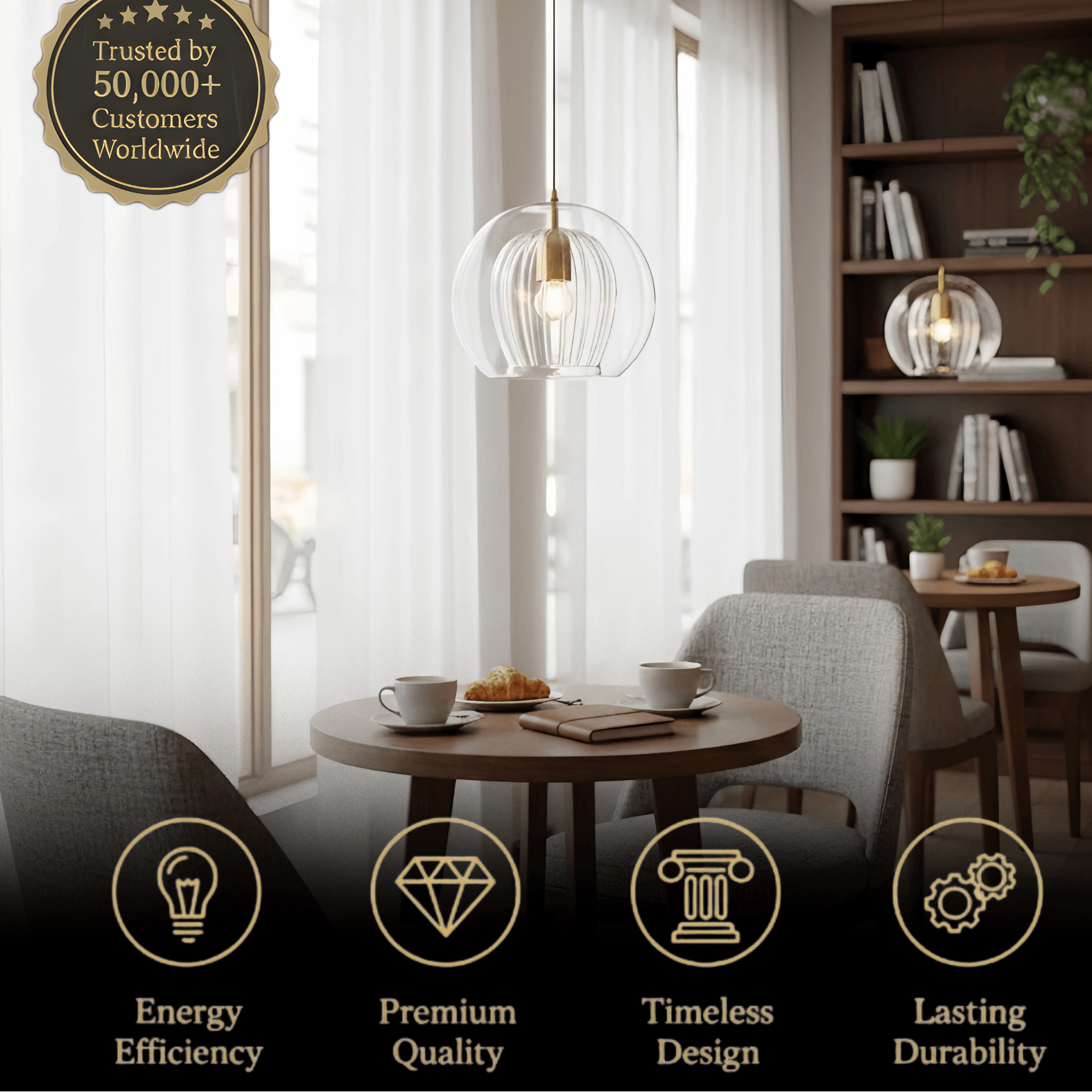 Vetro Nordic Globe Pendant Light – Clear or Amber Glass for Bedroom