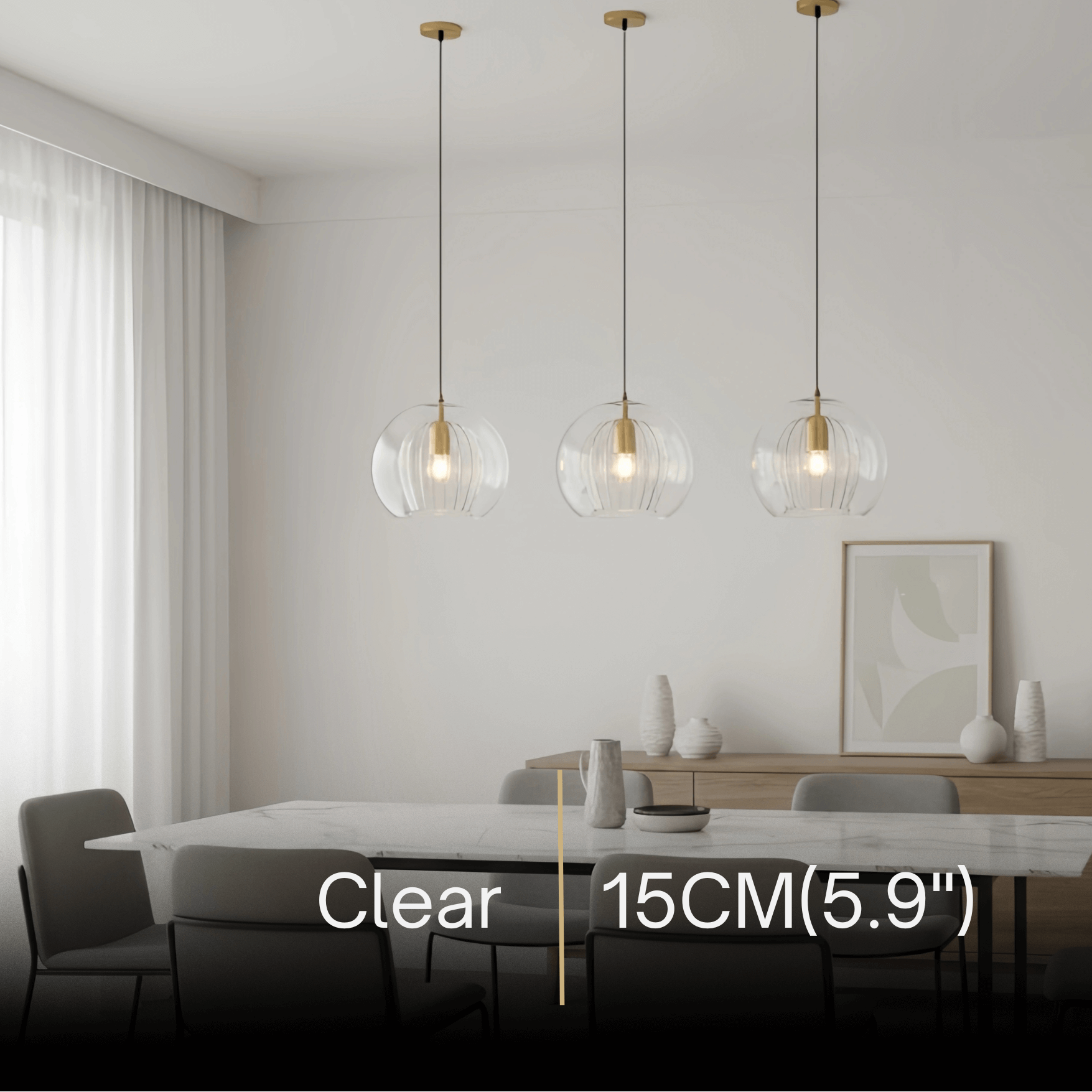 Vetro Nordic Globe Pendant Light – Clear or Amber Glass for Bedroom