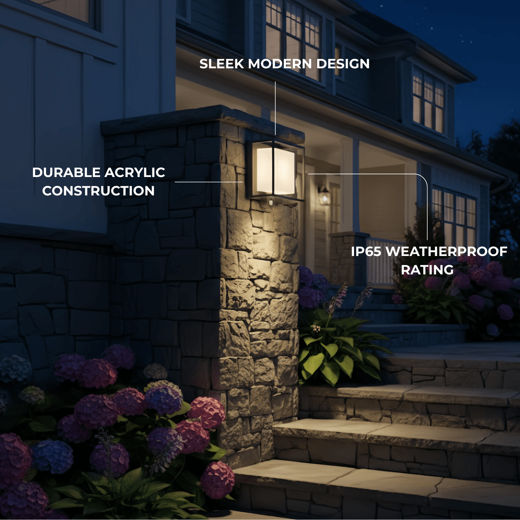 Arcato Modern Rectangular Outdoor Wall Lamp – Black Acrylic Solar Light with Sensor