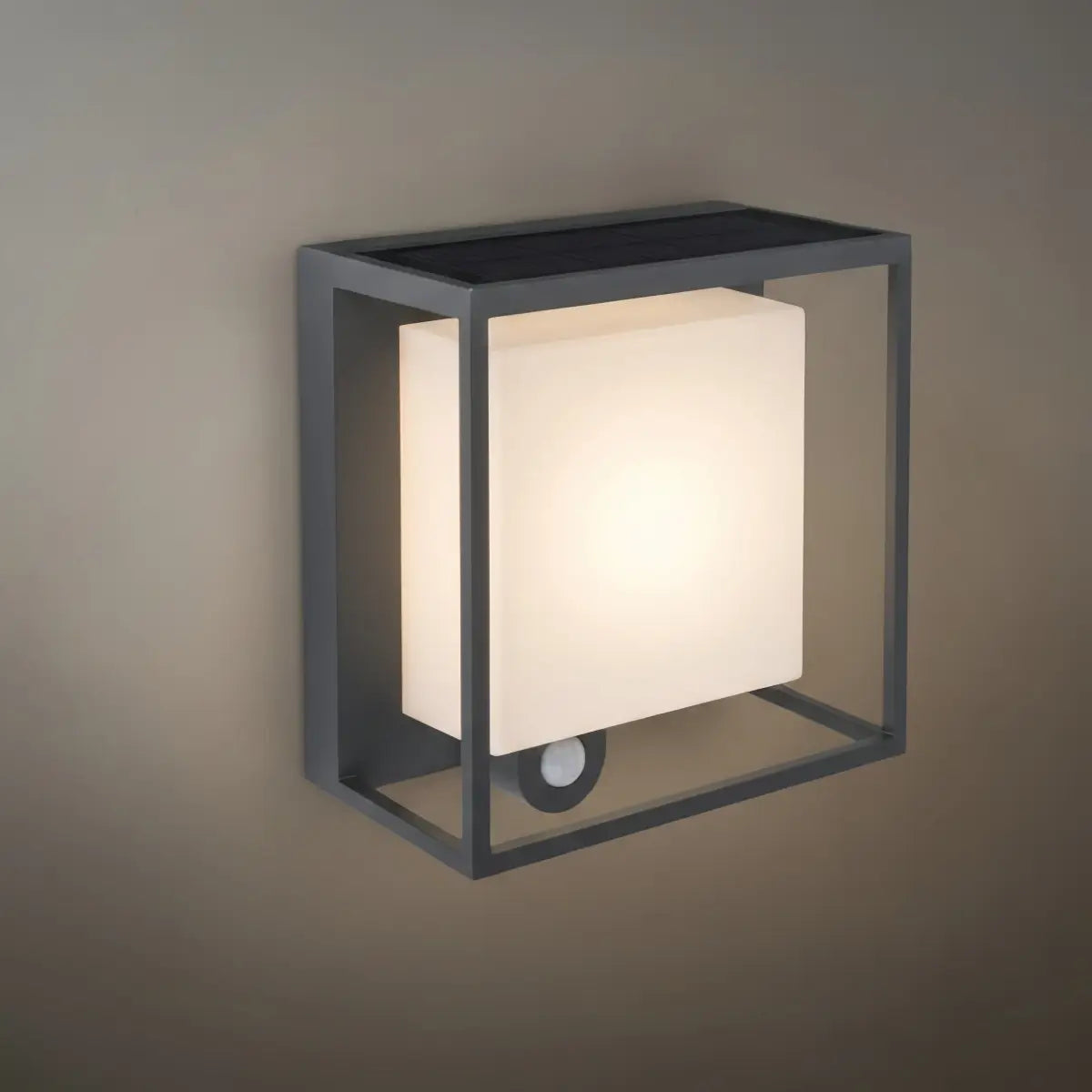 Arcato Modern Rectangular Outdoor Wall Lamp – Black Acrylic Solar Light with Sensor