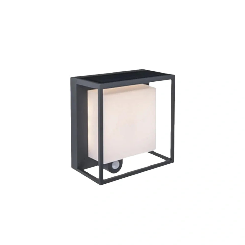 Arcato Modern Rectangular Outdoor Wall Lamp – Black Acrylic Solar Light with Sensor