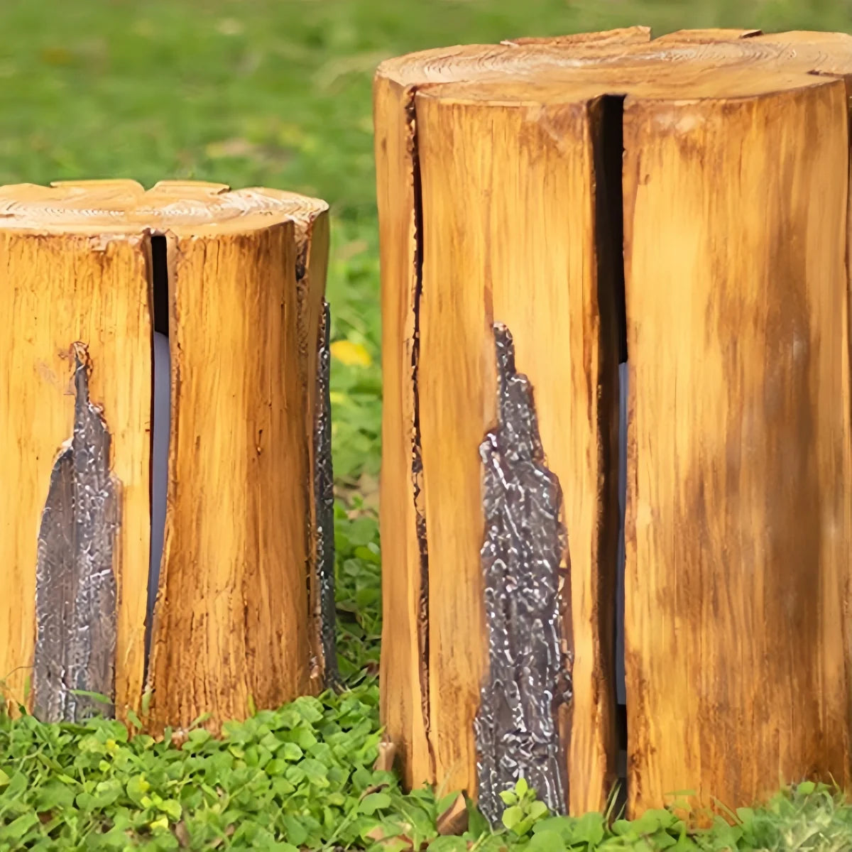 Botanica Art Deco Tree Stump Outdoor Lamp – Natural Wood-Look Resin for Courtyard/Garden