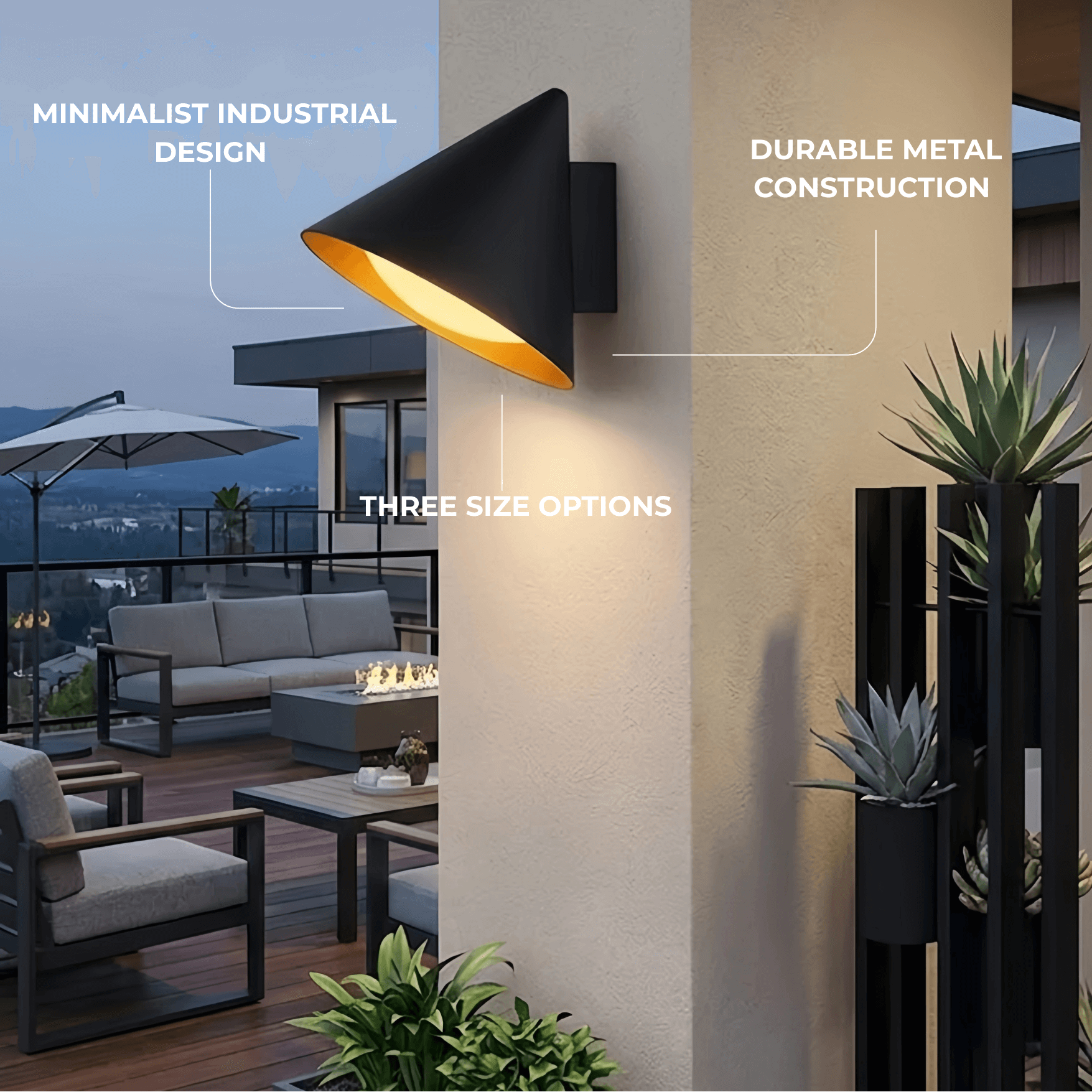 Irondale Minimalist Conical Outdoor Wall Lamp