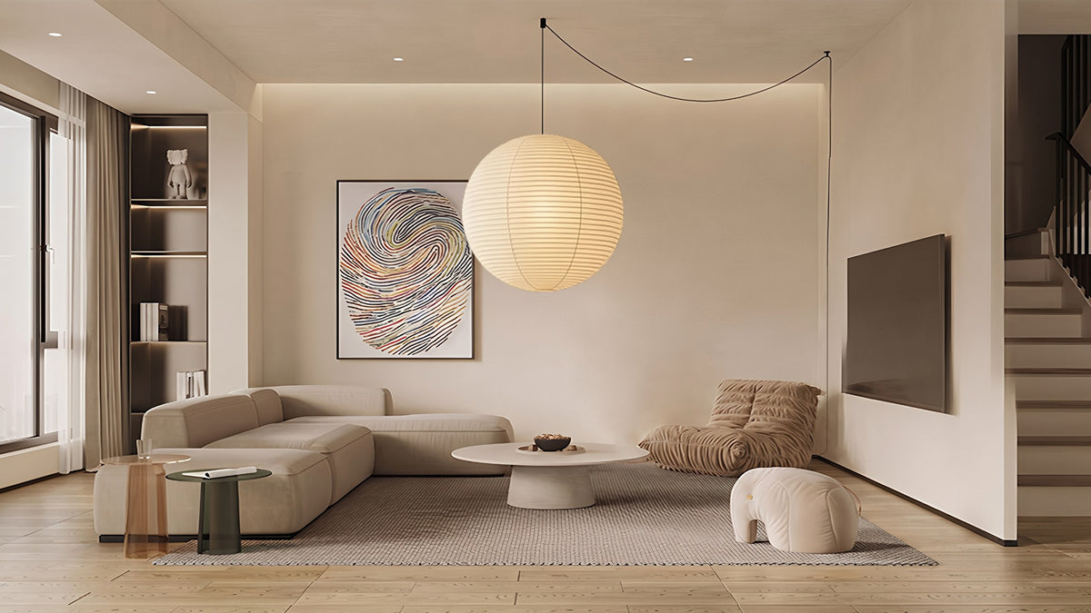 Akari A Round Swag Light for Bedroom and Living Room Spaces