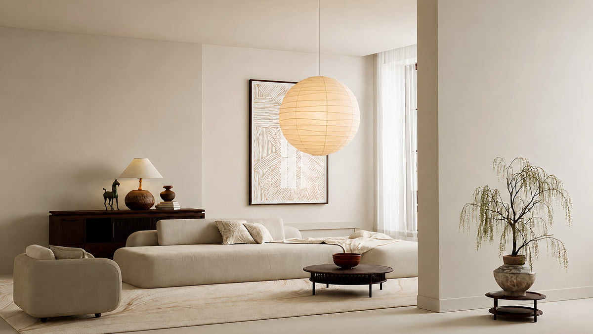 Akari D Series Round Paper Pendant Lamp for Bedroom and Dining Spaces