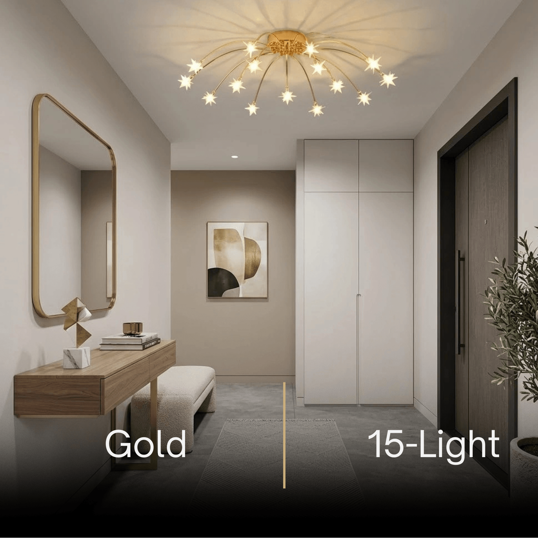 Nebula Art Deco Ceiling Light - Gold/Black/Chrome Metal Fixture for Bedroom