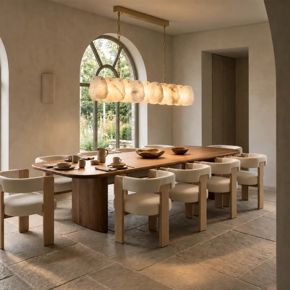 Brass Alabaster Linear Island Chandelier