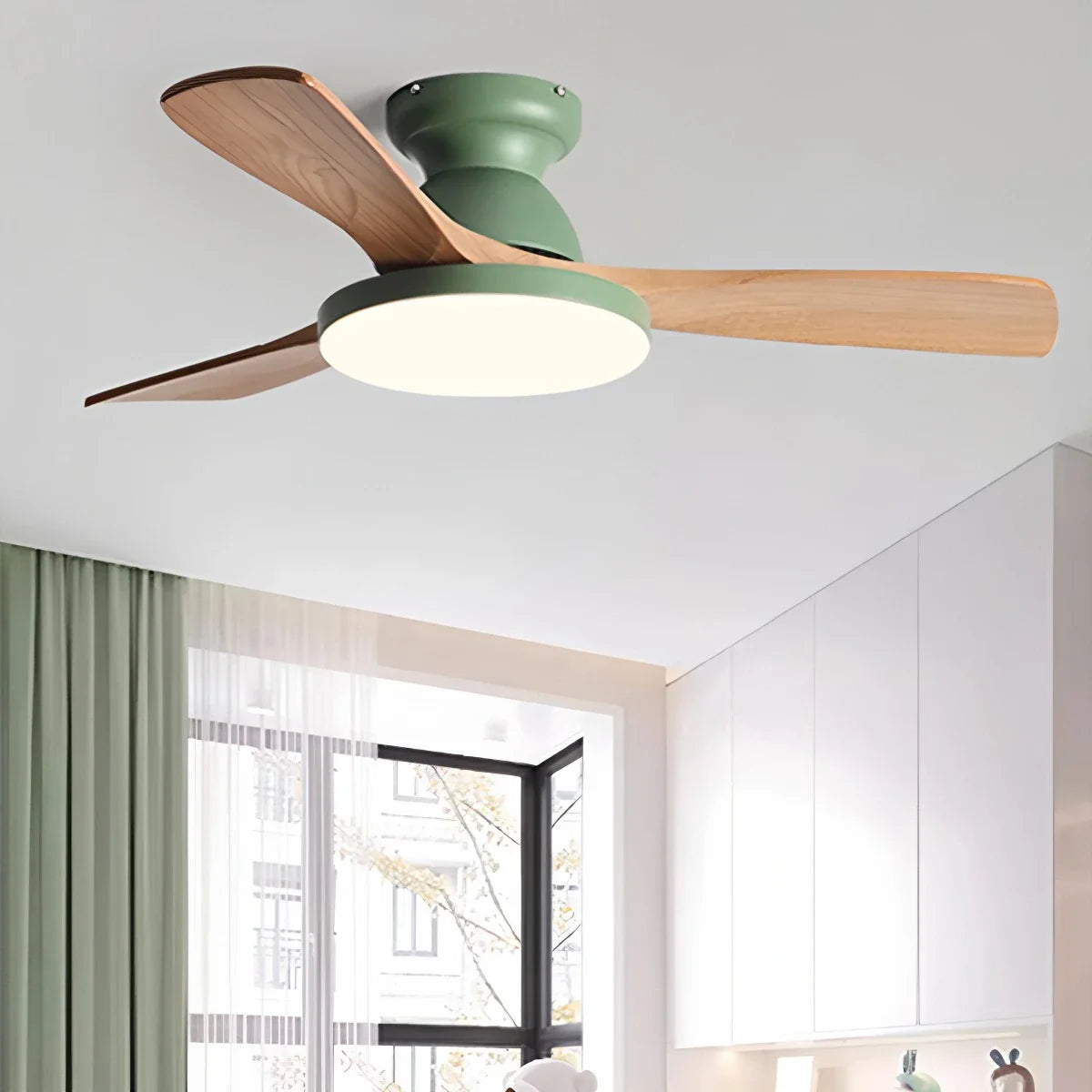 Vintage 3-leaf Wood Ceiling Fan Lamp