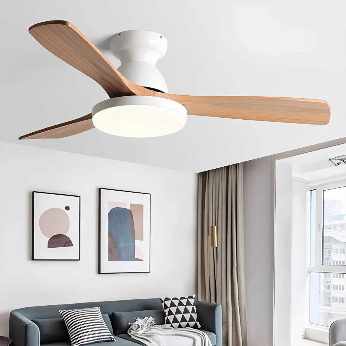 Vintage 3-leaf Wood Ceiling Fan Lamp