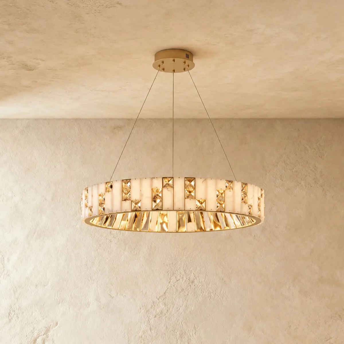 Crystal & Alabaster Round Chandelier