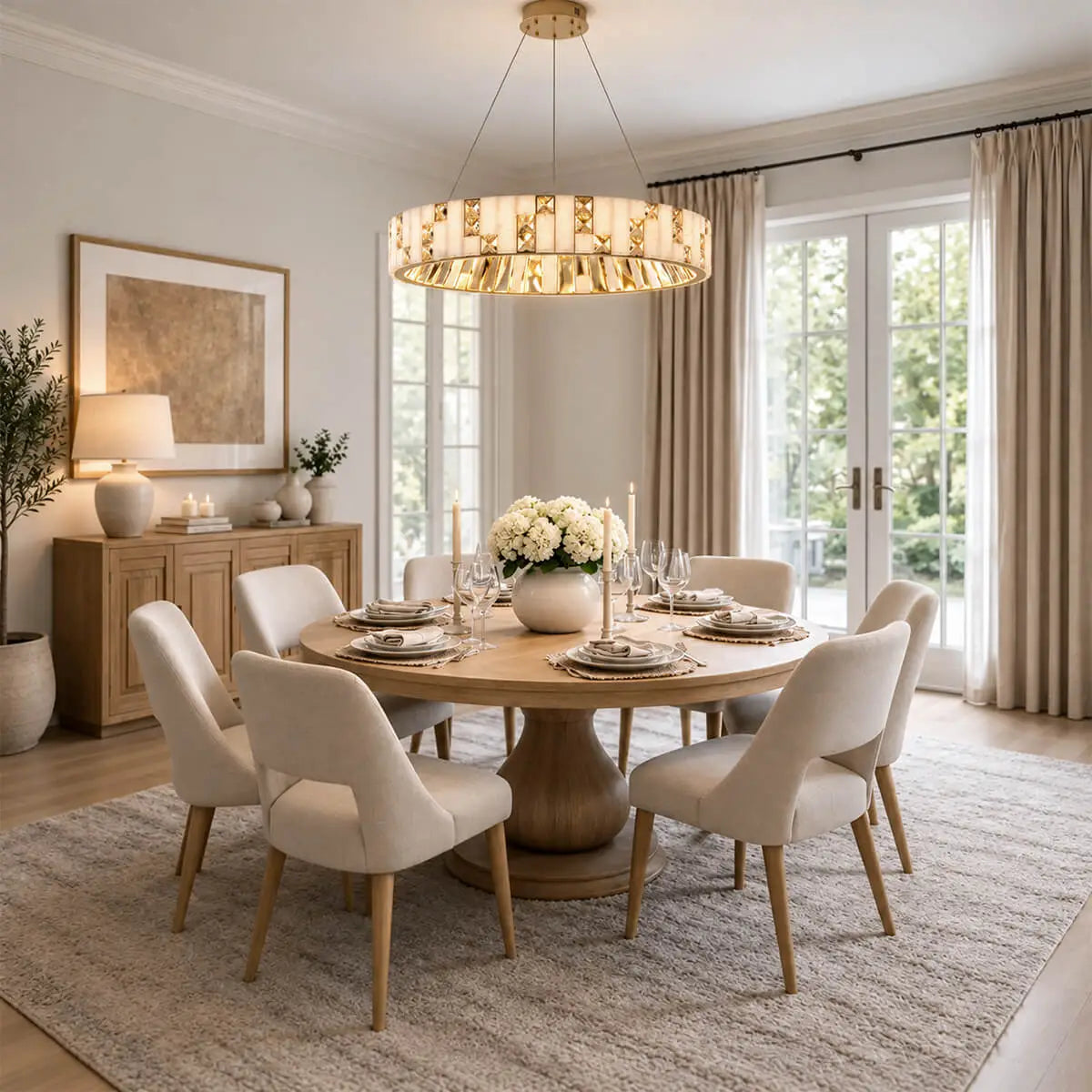 Crystal & Alabaster Round Chandelier
