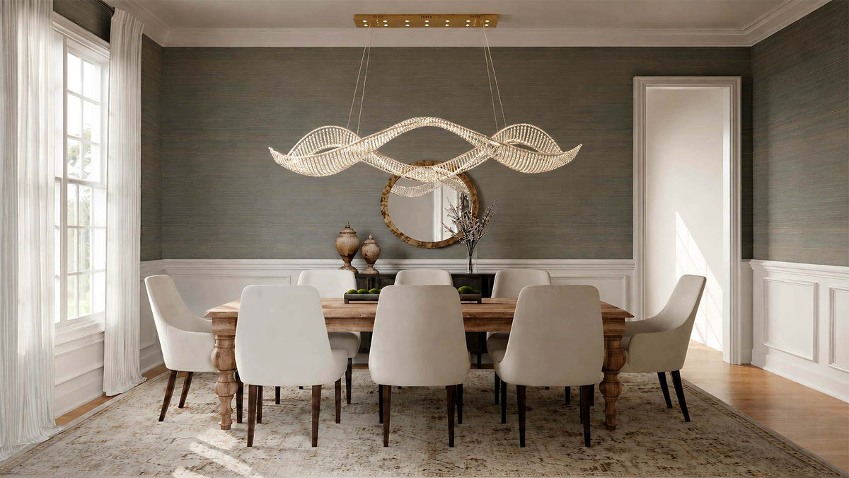 Crystal Wave Chandelier for Dining Room and Long Table Spaces