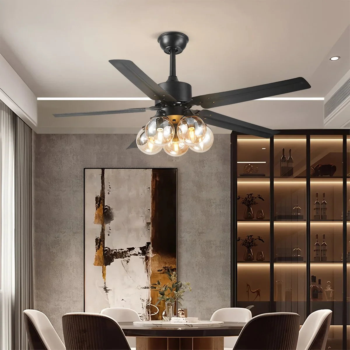 American Retro Glass Globe Ceiling Fan Light
