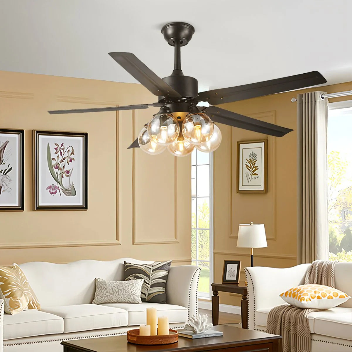 American Retro Glass Globe Ceiling Fan Light