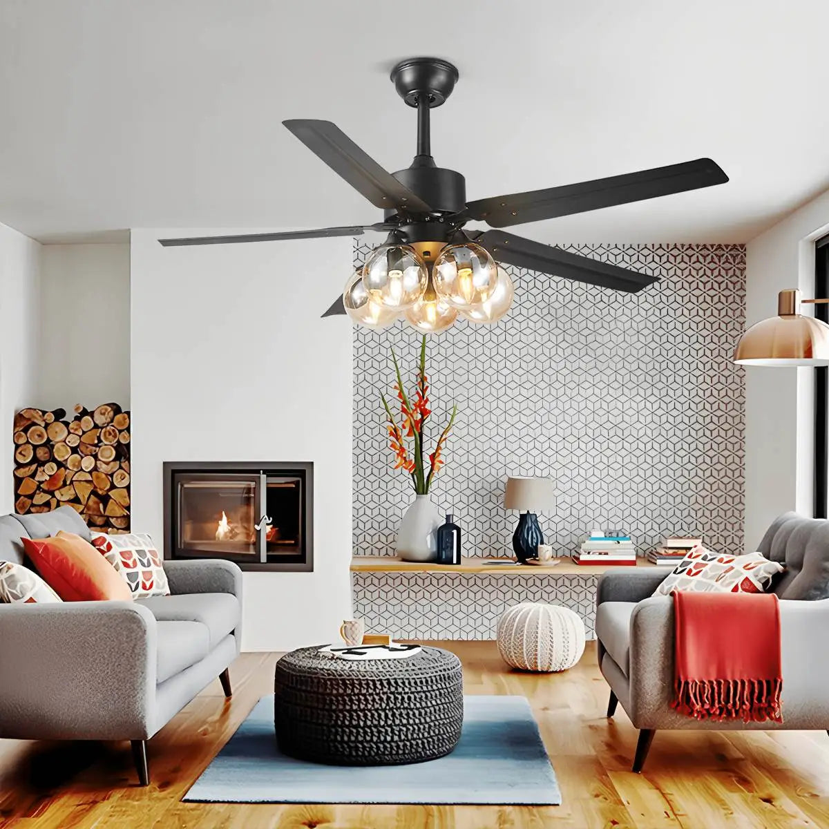 American Retro Glass Globe Ceiling Fan Light