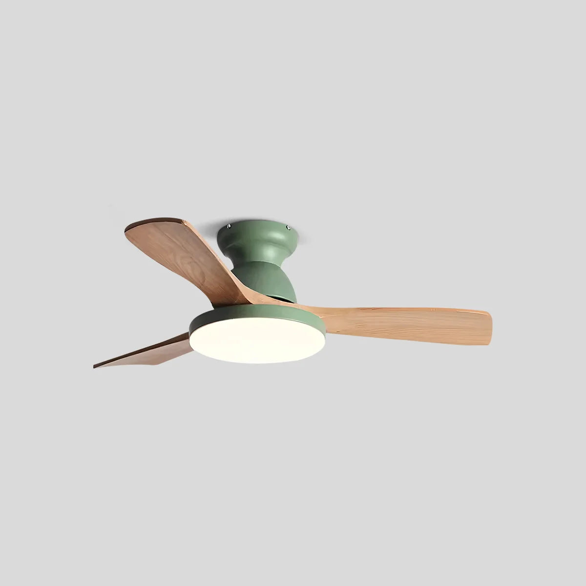 Antizer Vintage 3-leaf Wood Ceiling Fan Lamp Green+Wood Color