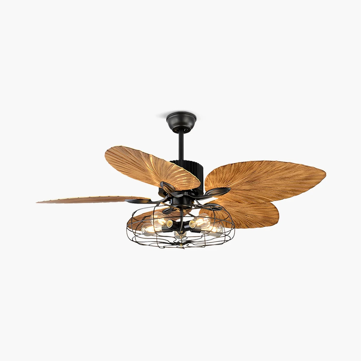 Industrial Tropical Palm Leaves Ceiling Fan Light