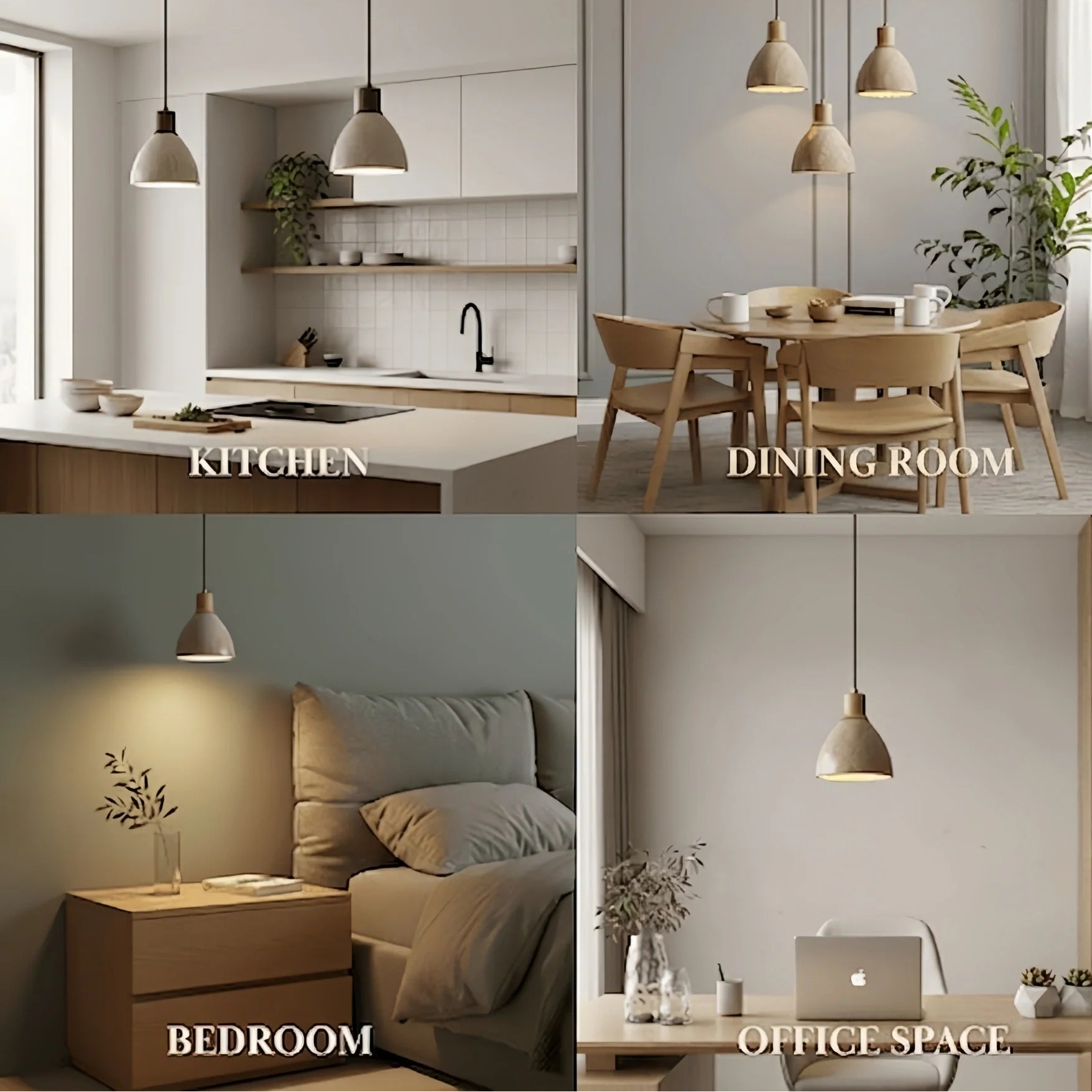 Organic Modern Pendant Light — Textured Stone Resin & Wood Accent