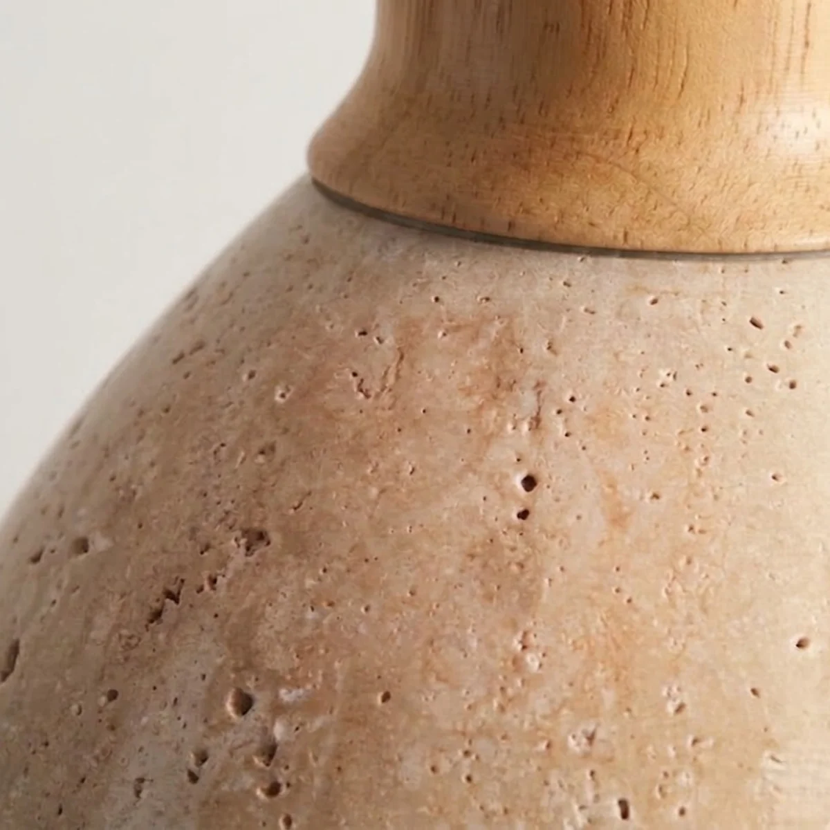 Organic Modern Pendant Light — Textured Stone Resin & Wood Accent