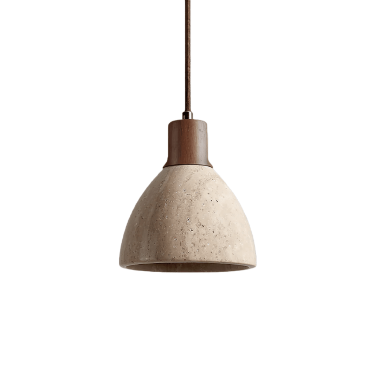 Organic Modern Pendant Light — Textured Stone Resin & Wood Accent