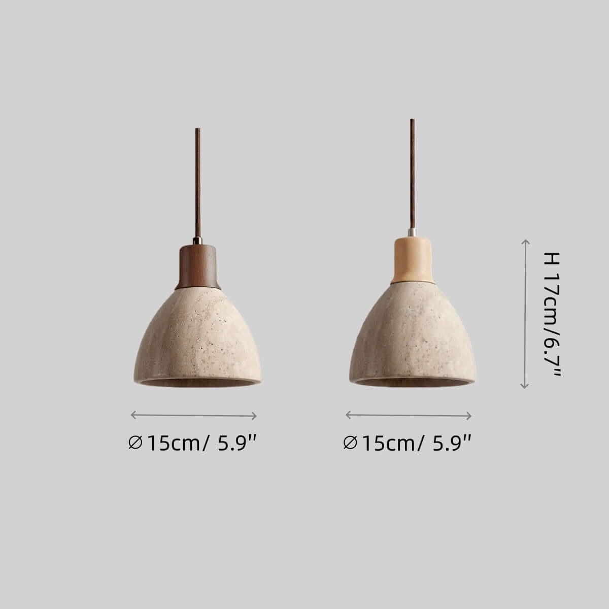 Organic Modern Pendant Light — Textured Stone Resin & Wood Accent
