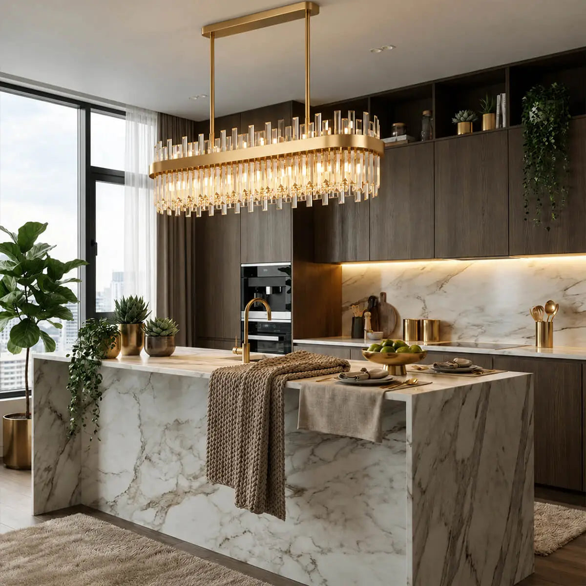 Luxury Linear Crystal Island Chandelier